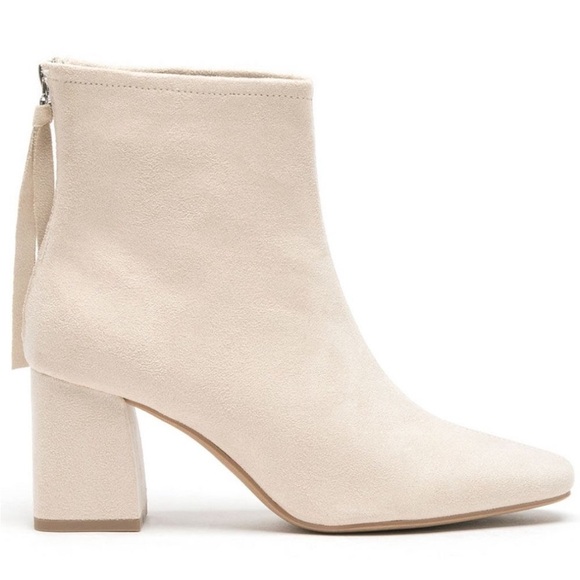 Delicious Faux Suede Square Toe Block Heel Ankle Boots Cream/Nude/Beige - Picture 2 of 11